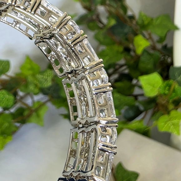 Quality Triple Row Cubic Zirconia Crystal Statement Bangle Bracelet - Picture 11 of 13